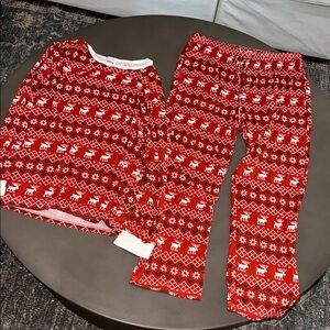 Pink Lily Men’s Red Fair Isle Christmas Reindeer Pajama Set
